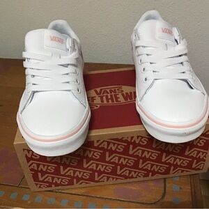 Vans Classic White Sneakers with Pink Highlights